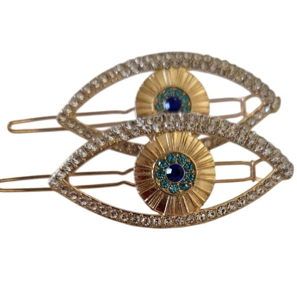 Lot of 8,‎ NEW Gold hair clips, claws and slides with rhinestones and tassels.